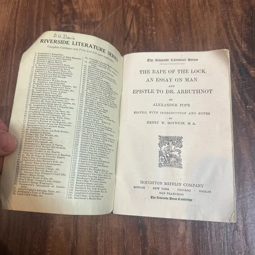 Vintage Rape of Lock 1901 Alexander Pope Riverdale Press Literature Series 147